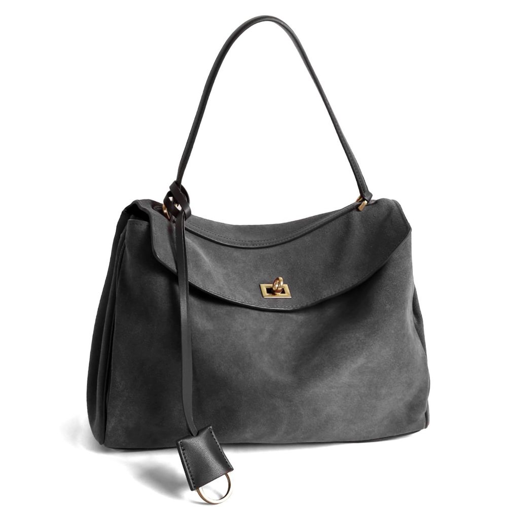 Leather Suede Tote Bag Genuine Leather Shoulder Handbag - Large :') - Picture 1 of 6